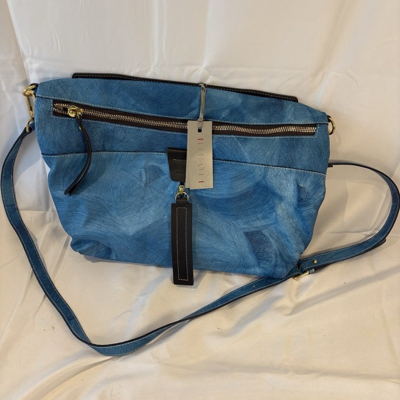 Nicoli Made in Italy Blue Genuine Leather Crossbody Shoulder Bag Purse NWOT