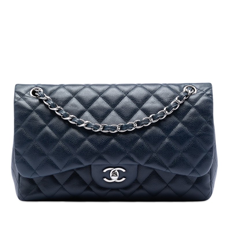 Chanel Jumbo Classic Caviar Double Flap Pre-Loved Shoulder Bag Navy