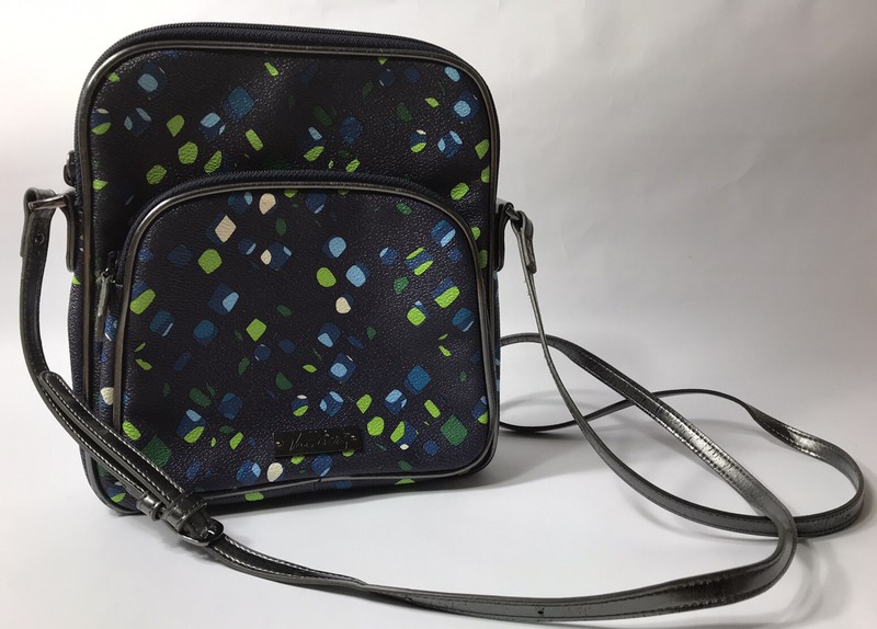 Vera Bradley “Ink Spots” Double Zip Crossbody PVC Vinyl Navy Blue Lime Dot Purse