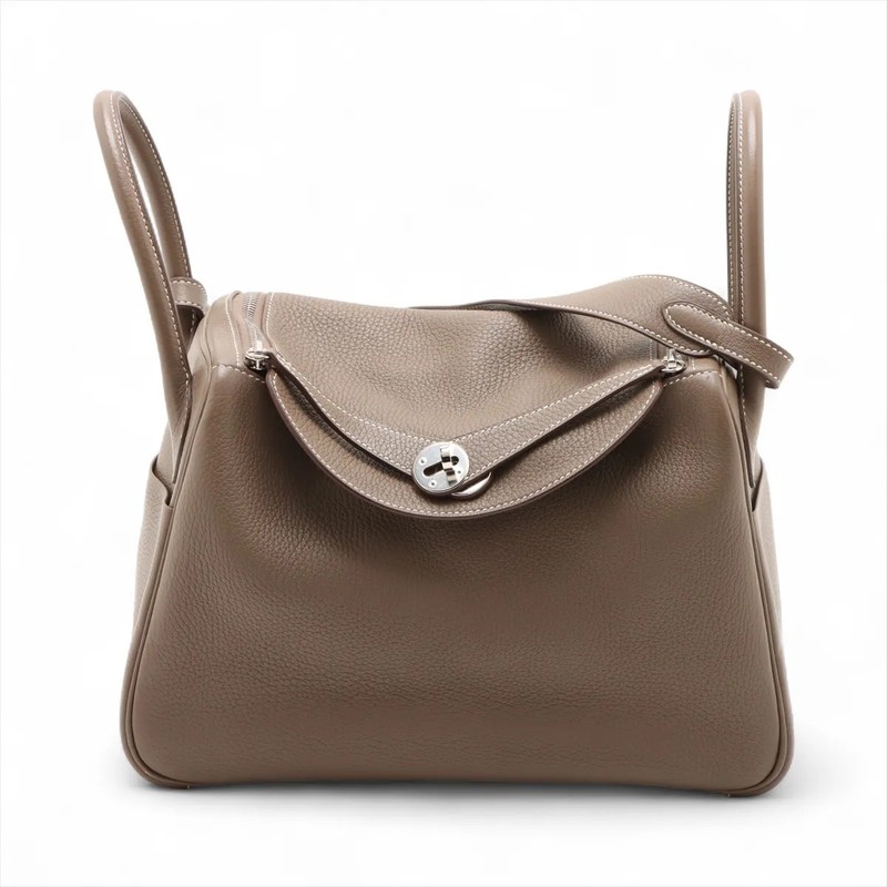 Hermès Lindy 30 Taurillon Clemence Etoupe Silver Metal Fittings T:2015
