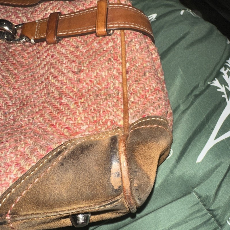 Coach Hampton Herringbone Wool Handbag F11215 with Brown Suede & Leather Accents gallery