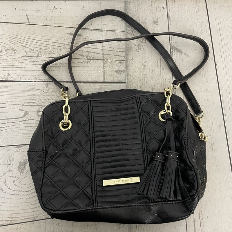 Anne Klein Black Leather Shoulder Bag Purse Medium Zip 12″W X 8″H