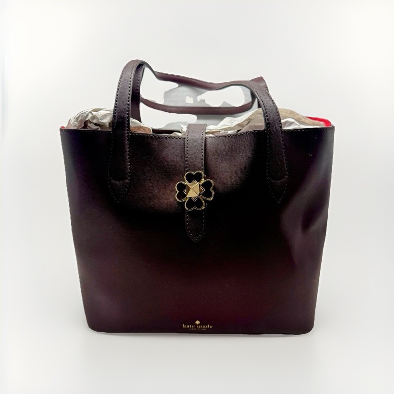 Authentic Kate Spade Genuine Leather Tote Bag in Burgundy Open Top K