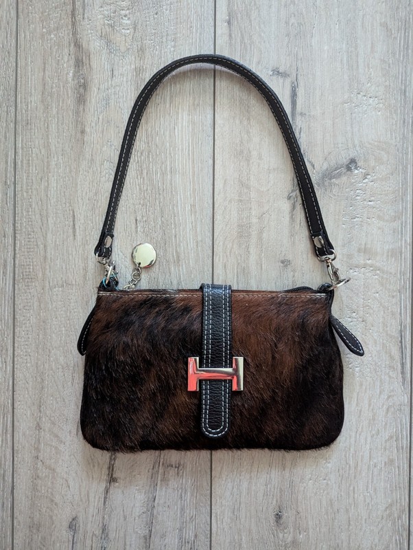 Italy Genuine Leather Women's Small Shoulder Bag Fur Trim gallery