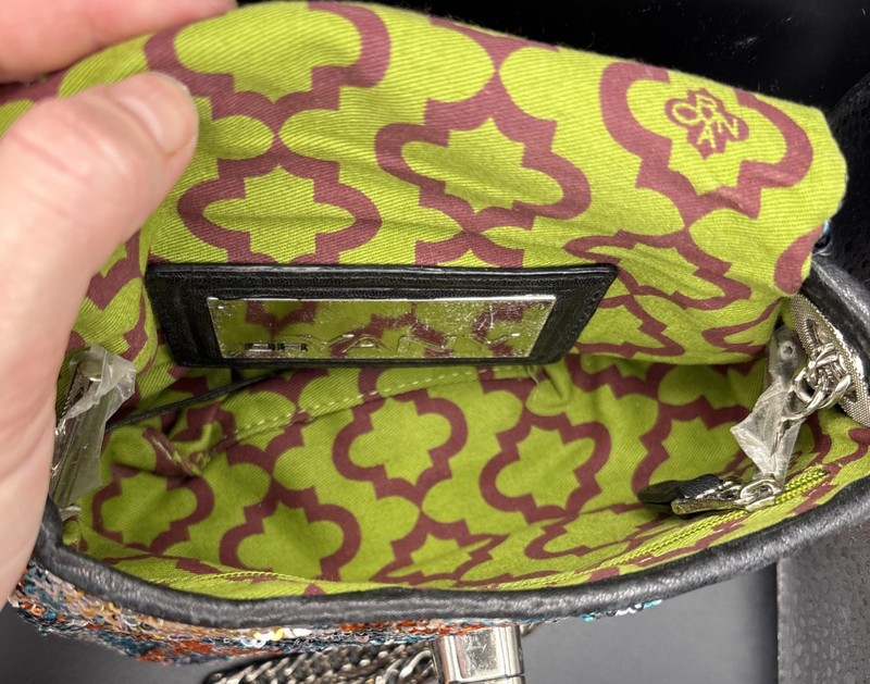 orYany Mini Crossbody Bag – Vibrant Blue, Orange & Silver Marbled Sequins gallery
