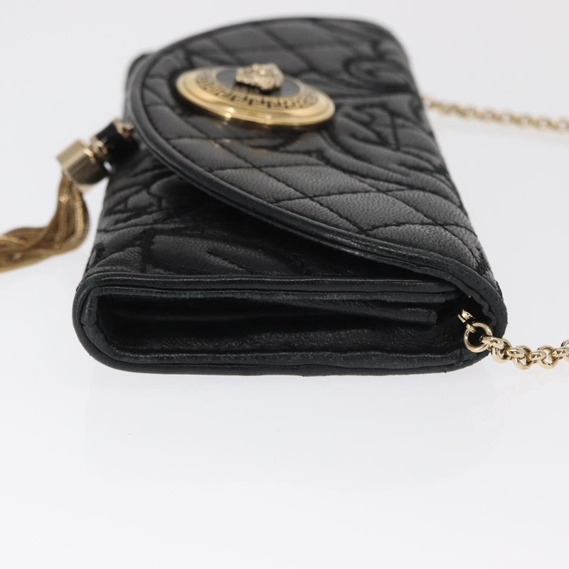 Gianni Versace Chain Wallet Leather Black Gold Auth 159344 gallery
