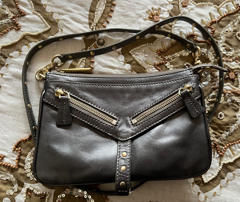 Botkier Leather Trigger Mini Crossbody Handbag Smoky Gray Taupe EUC