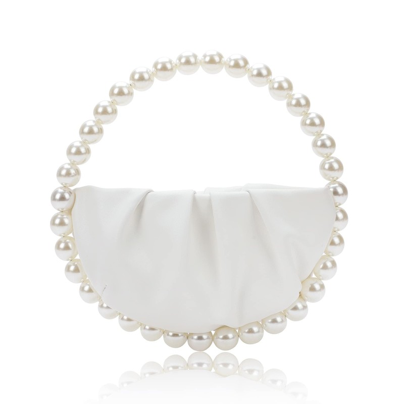 Pearl Soft Face Pleated Handbag Evening Bag Party Prom Bride Purse Clutch