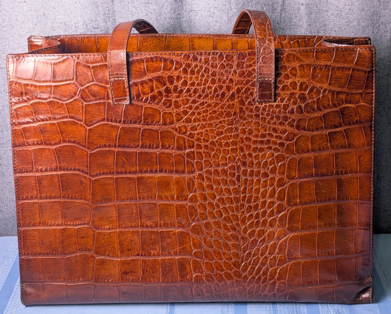 Michael Rome by Besozzi Brown Crocodile Leather Tote Bag Shoulder Purse ITALY