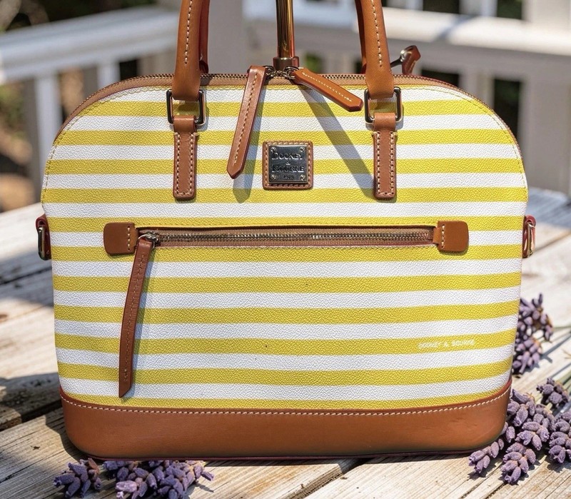 Dooney Bourke Sullivan Stripes Yellow White Zip Around Domed Satchel Bag Purse gallery