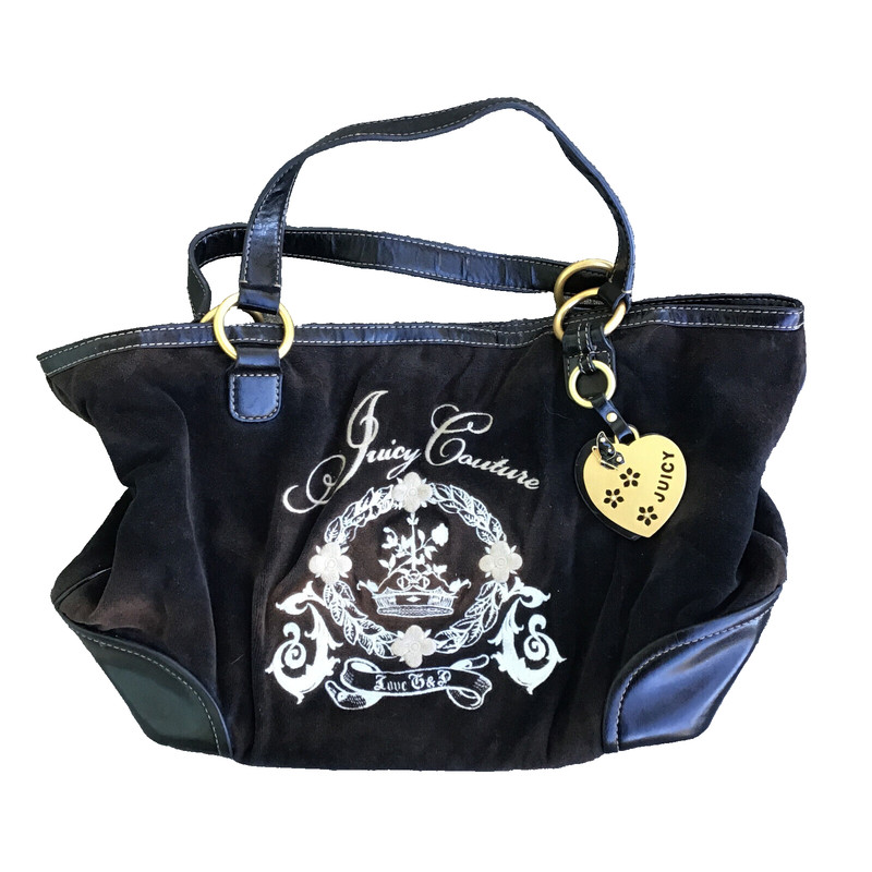 Vintage Juicy Couture Velvet Velour Chocolate Brown Hand Bag Purse *Stained*