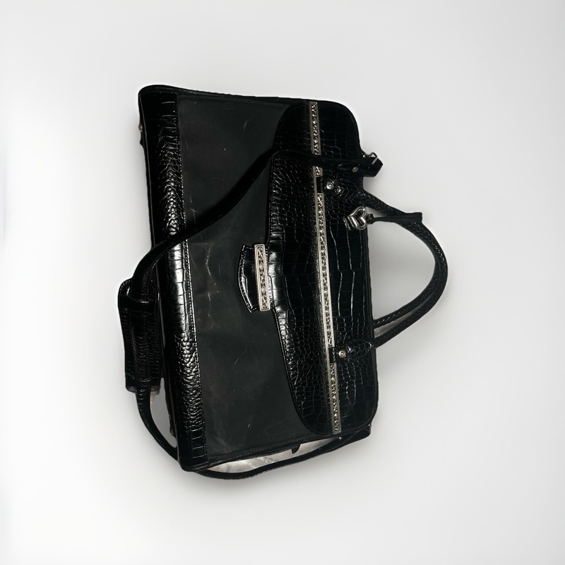 Brighton for Business Black Multi Pocket Canvas and Leather Laptop Tote Bag Rare gallery