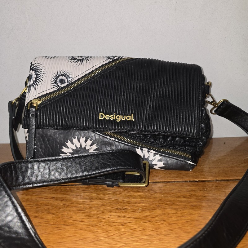 Desigual Altura Crossbody Bag Black Patchwork Geometric Sunburst 23WAXP76
