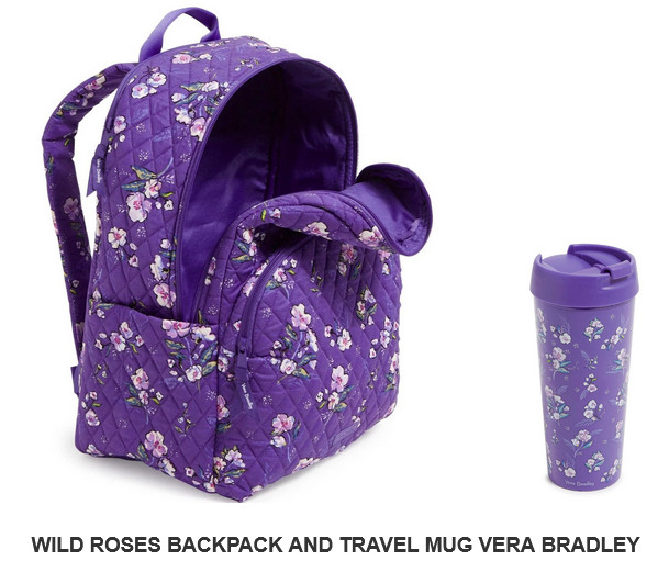 Vera Bradley Wild Roses Essential Large Backpack and Travel Mug NWT