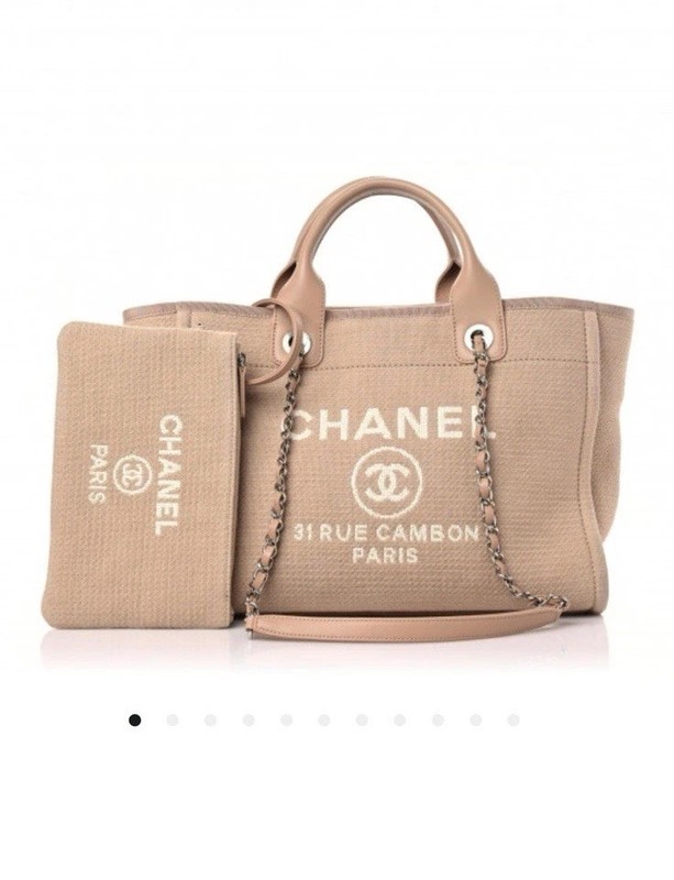 Authentic Chanel Mixed Fibers Medium Deauville Tote Beige