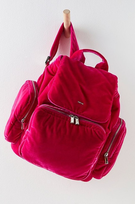 Free People Caraa Velvet Cirrus Backpack Laptop Sleeve Hot Pink Very Big NWT