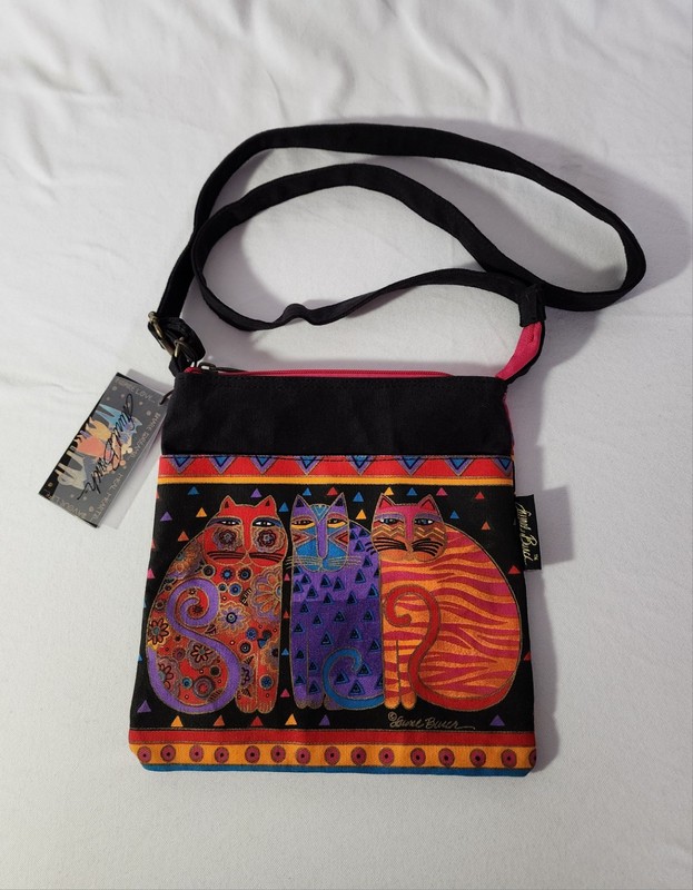 NWT Laurel Burch Crossbody Purse Zipper Top Feline Friends LB776 Cats SunNSand