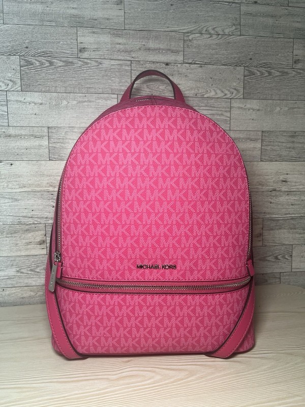 Michael Kors Rhea Medium Signature Logo Backpack MK Dragonfruit Pink