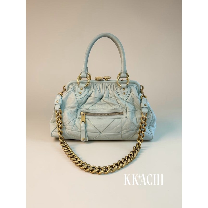 Marc Jacobs Mint Green Classic Stam Shoulder Bag Runway Kisslock Gold Chain