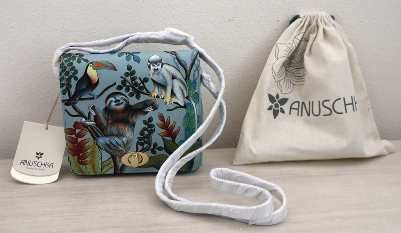 Anuschka 7431-AMA Amazon Sloth Jungle Animals Front Flap Crossbody Bag $146
