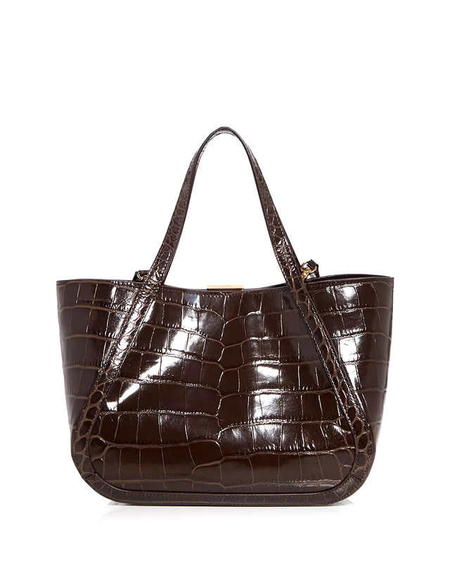 NWT Versace Croc-Effect Greca Goddess Small Tote Bag, Chocolate Retail $1,895 gallery