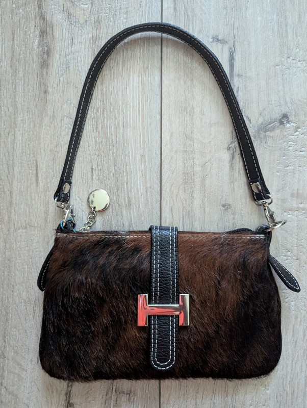 Italy Genuine Leather Women’s Small Shoulder Bag Fur Trim