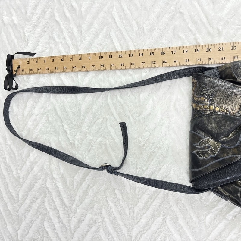 Vintage Bag Crossbody Purse 80s Faux Snake Leather Black Gold Silver Boho Korea gallery
