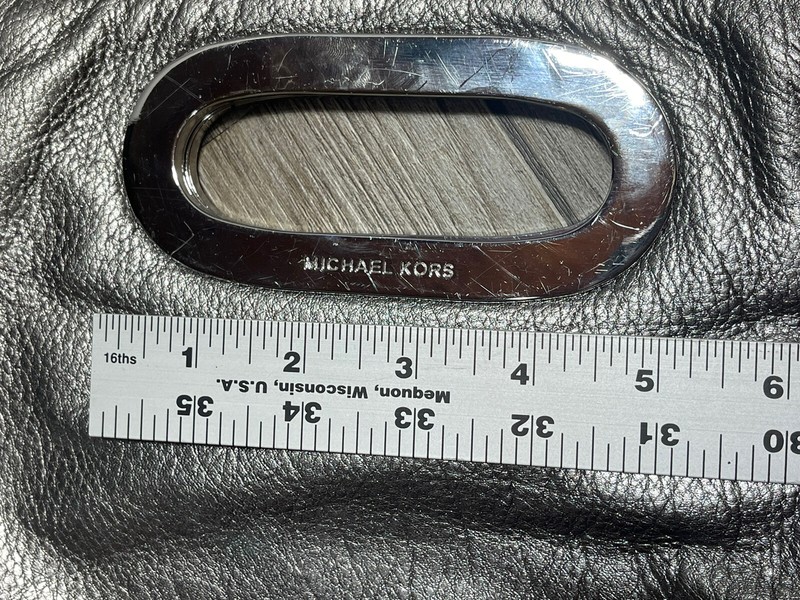 MK Michael Kors Silver Metallic Berkley Clutch Luxury Handbag Magnet Closure gallery