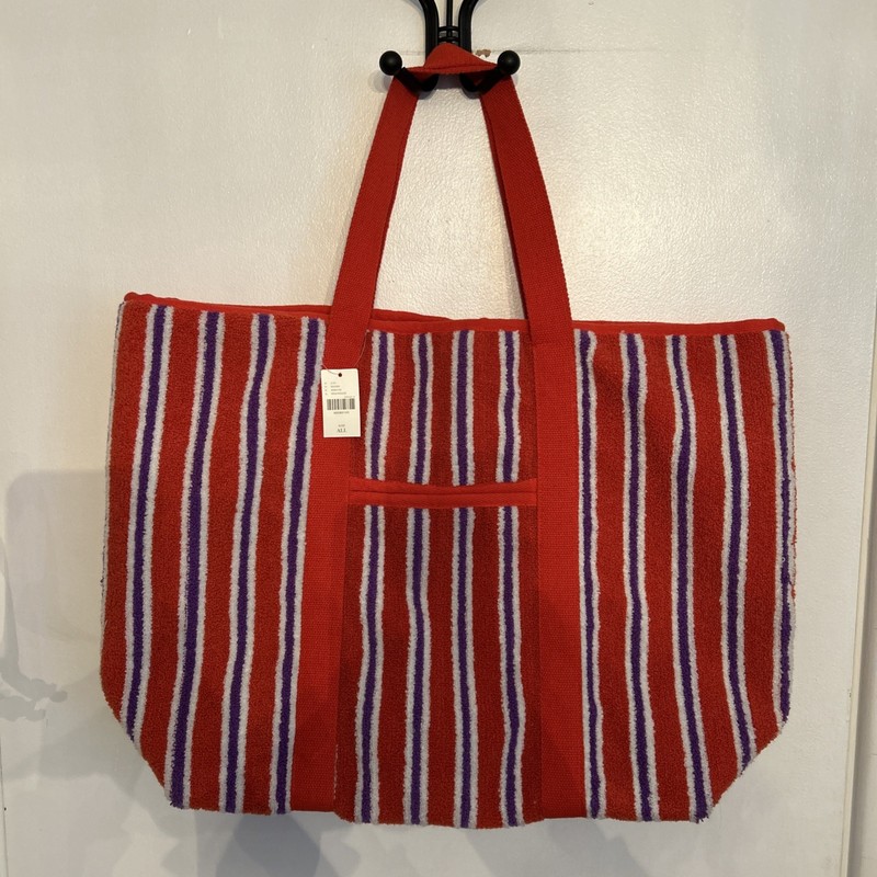 Anthropologie Stripped Terry Summer Tote NWT Beach Gym Weekender Bag Red Rouge