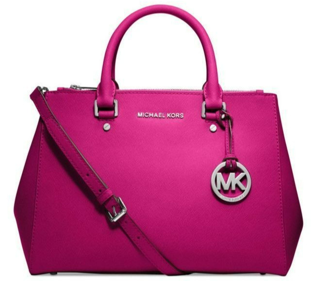 🌞MICHAEL KORS SUTTON FUCHSIA PINK SAFFIANO LEATHER MEDIUM SATCHEL BAG🌺NWT!