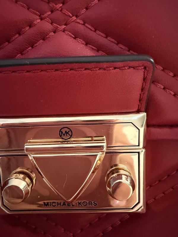 Michael Kors Red Quilted Backpack Top Handle Gold Hardware Adjustable Strap gallery