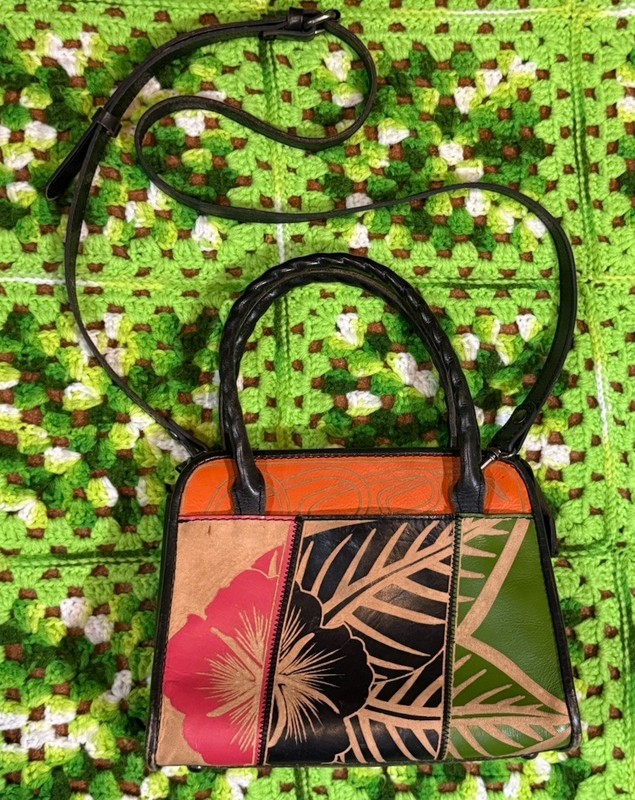 Patricia Nash Paris Satchel Tropical Carved Leather Colorful Boho Southwestern