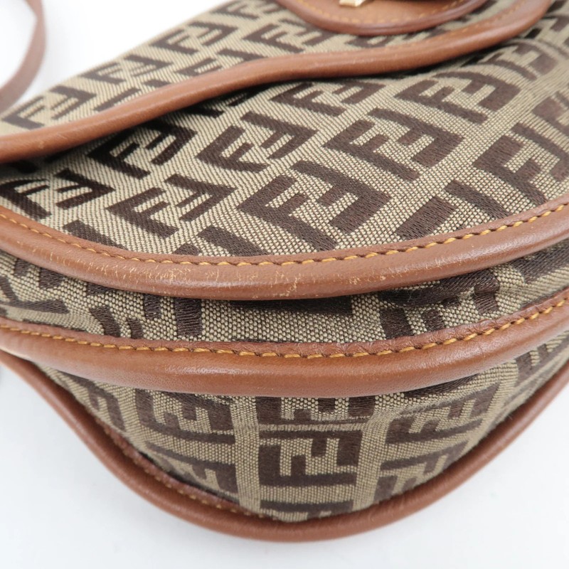 FENDI Zucchino Canvas Leather Shoulder Bag Brown Gold 8BT088 Authentic gallery