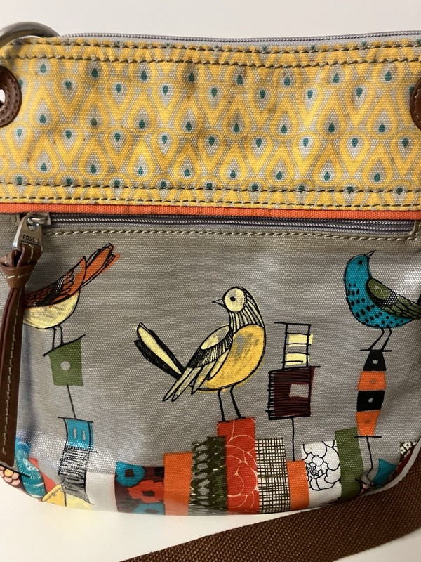 Fossil Key Per City Birds Coated Canvas & Leather Crossbody Bag Purse gallery
