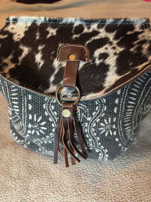 Myra Bag Carry Me Backpack Bag Cow Hide Mandela Print Canvas Leather