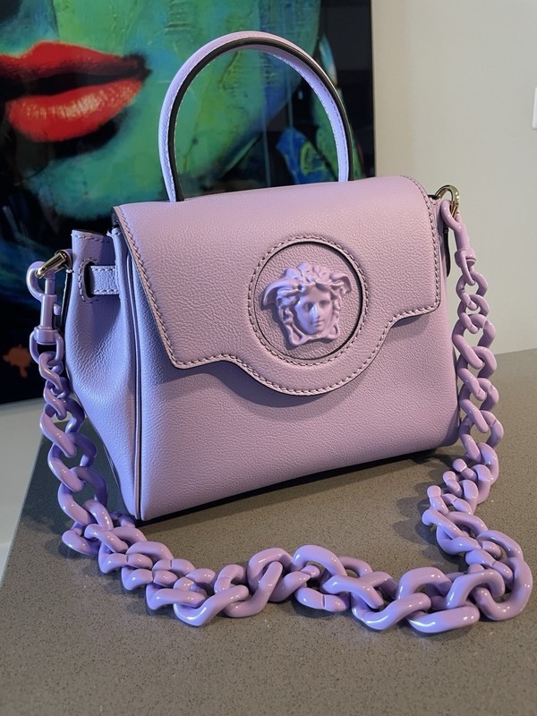 Versace La Medusa Medium Top Handle Vitello Bag Purple $2300.