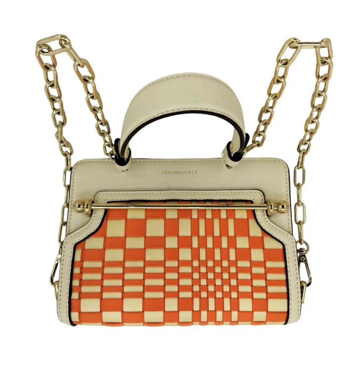 STRATHBERRY Handbag Eastn West Stylist Vanilla Check Leather Women Used JAPAN gallery