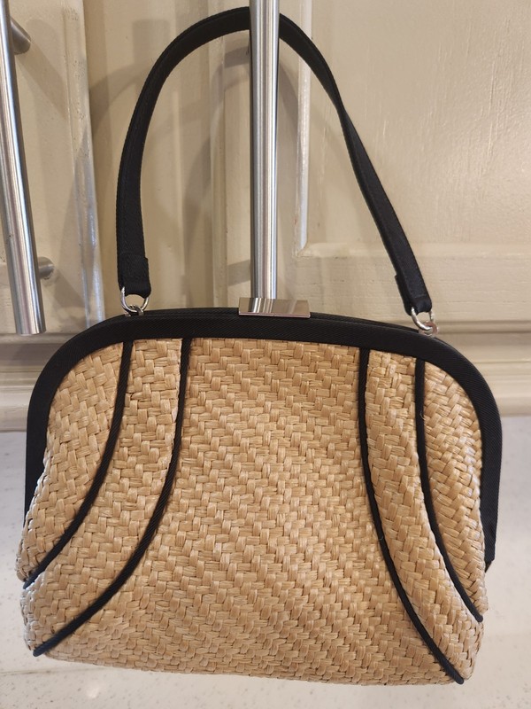 Ann Taylor Loft Bag Tan straw with Black Trim