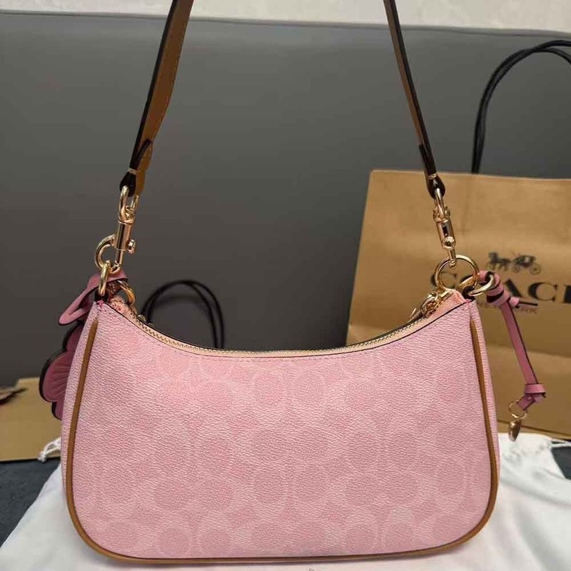 NWT Coach Teri Shoulder Bag Signature Canvas With Charms Gold/Powder Pink CEA20 gallery