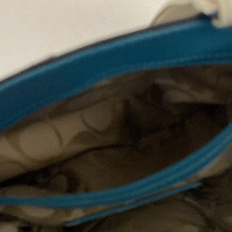 Coach Leather Double Straps Shoulder Bag Purse Black White Turquoise gallery