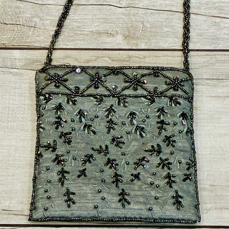 Satin Beaded Crossbody Purse Green Floral Boho Fairy Festival Evening Cocktail