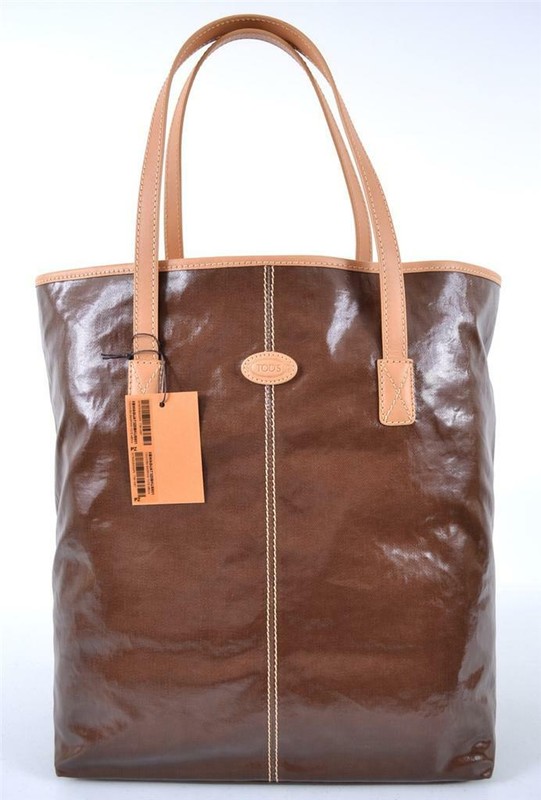 NWT Tod’s Brown Toujours Shopping Media Coated Canvas Shopper Purse Bag Tote