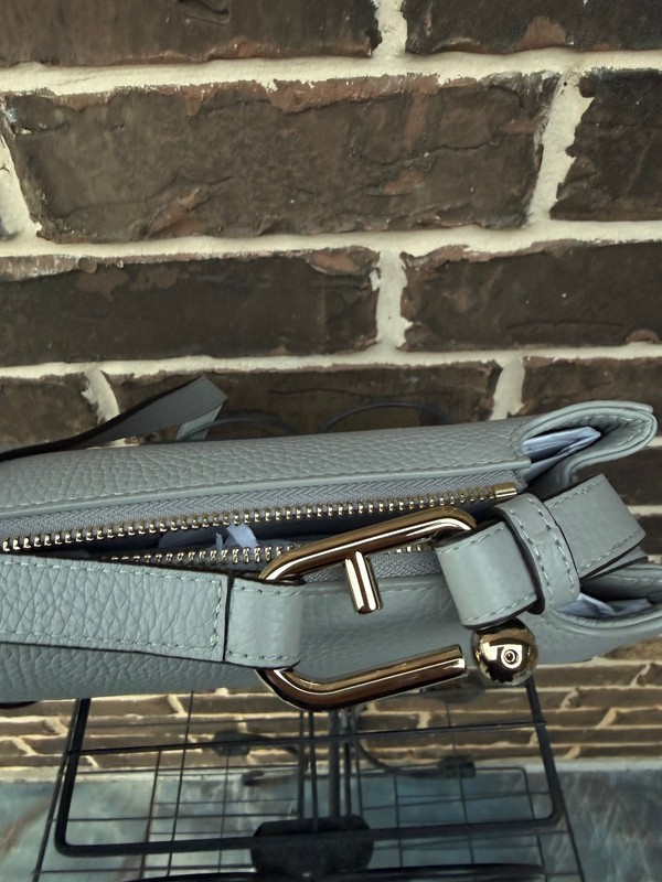 NWT $398 Furla Nuvola Cenere Grey Grained Calf Leather Crossbody S gallery