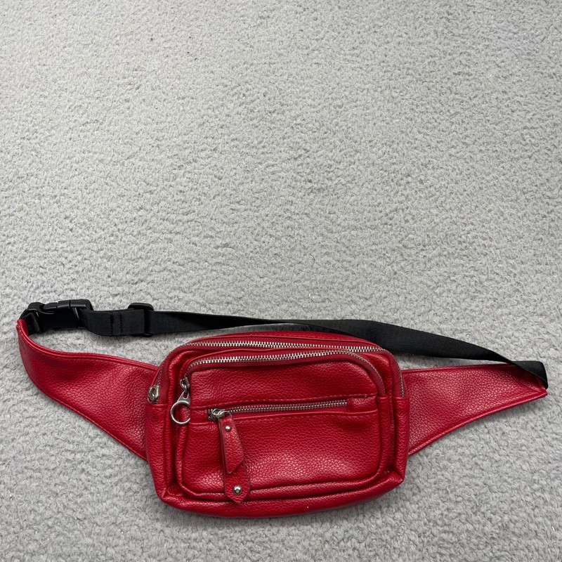 Red Faux Leather Fanny Pack Waist Bag Multi-Pocket Adjustable Strap Crossbody gallery
