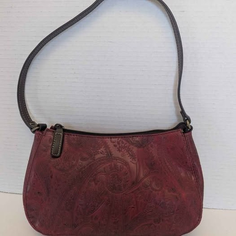 Relic Small Maroon & Brown Paisley Embossed Leather Y2K Bag Purse for Her 10x6x3