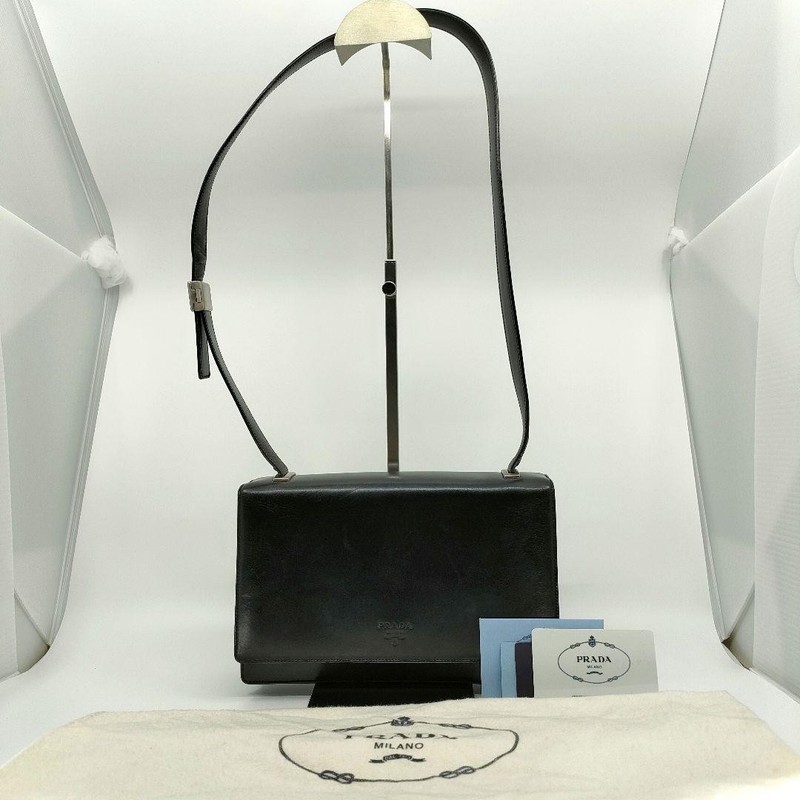 PRADA Leather Shoulder Bag Auth Black Women Italy 126727