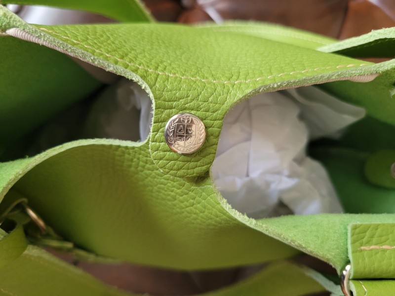 Cream Company Green Pebbled Tote Bag - Snap Closure, Floral Charm, Pockets gallery