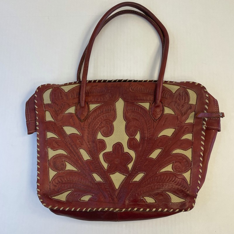 Leaders in Leather Red Cutout Bag Tote Purse Made Paraguay Top Handle Western