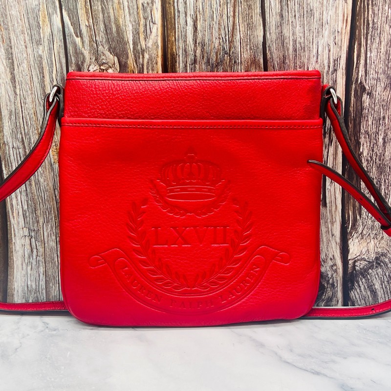 LAUREN RALPH LAUREN Stockbridge Red Leather Flat Crossbody Bag Nice!