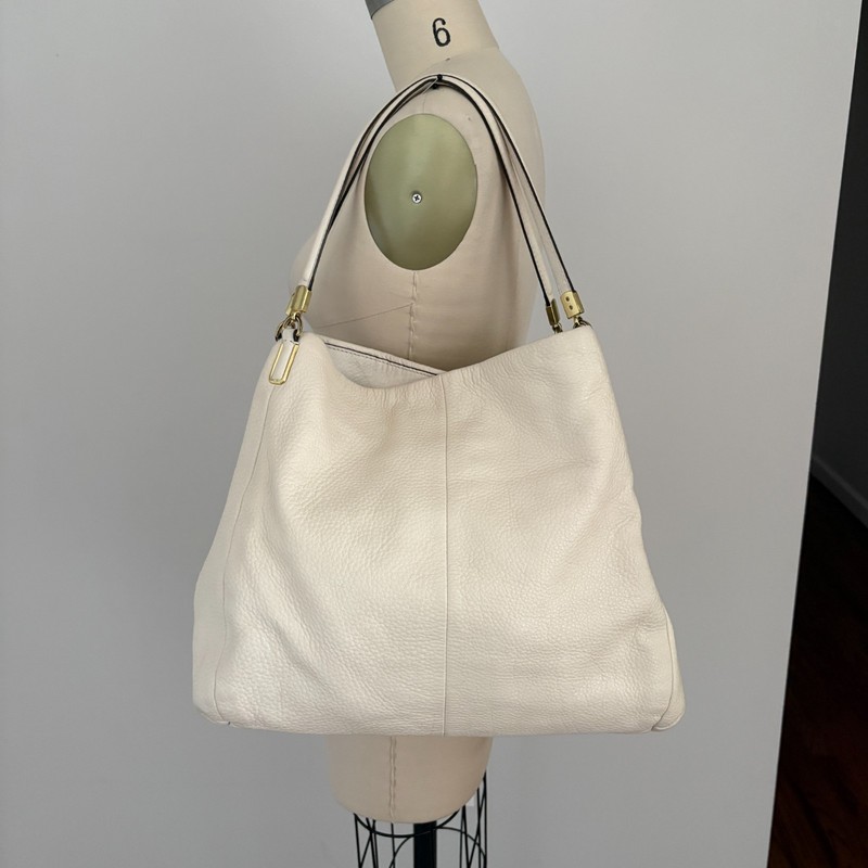 Coach Madison Phoebe Pebbled Leather Shoulder Bag Off-White Bone